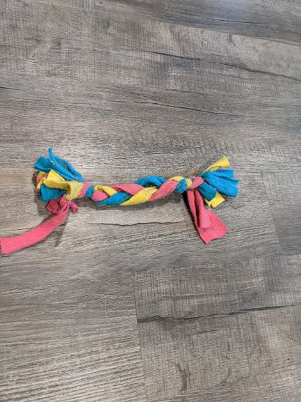 Fleece braided rope toy for dogs.