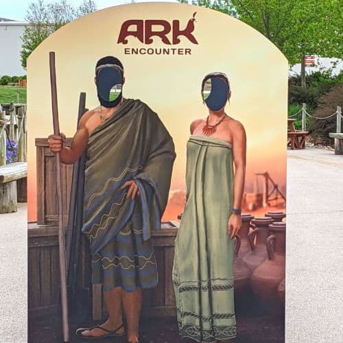 Cardboard cutout photo op where you put your head through holes to look like you have the body of people on the Ark