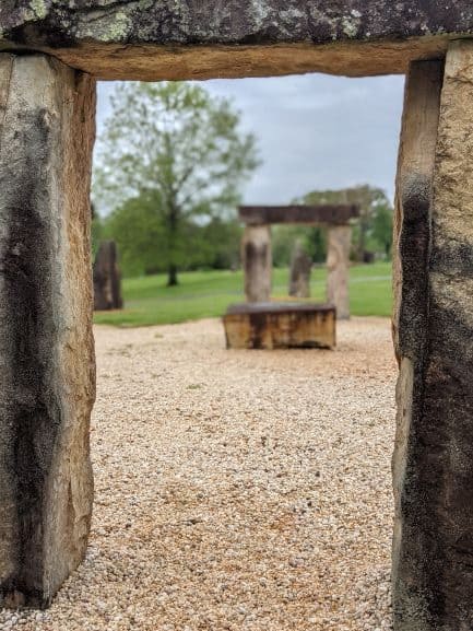 Looking through one of the pillars into Kentucky's Stonehenge