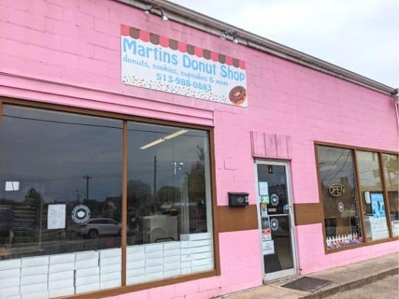 Martins Donut Shop's pink store front