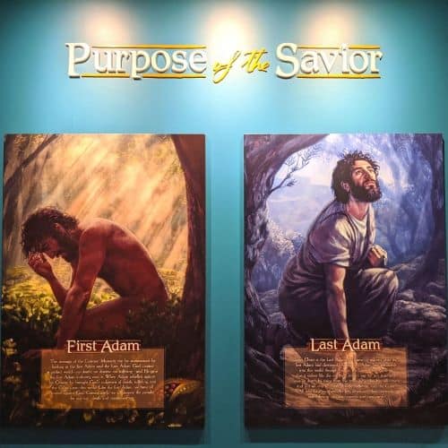 Display signs "Purpose of the Savior" it has the "First Adam" and the "Last Adam" and has a short description of each