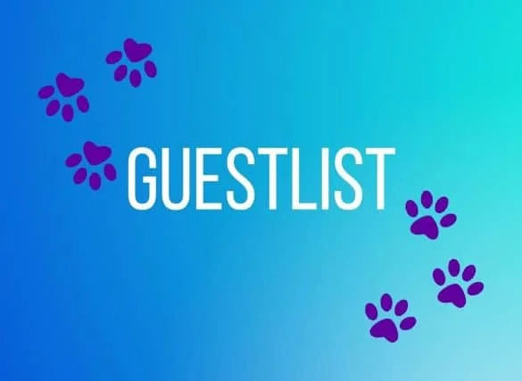 Graphic that says Guestlist with paw prints around it