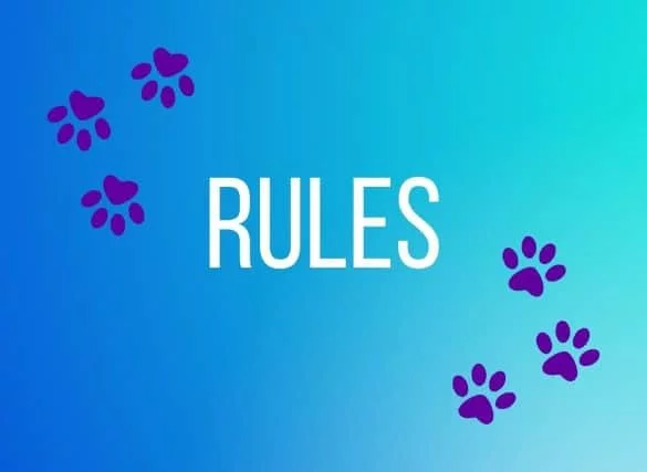 Graphic that says 'Rules' with paw prints around it