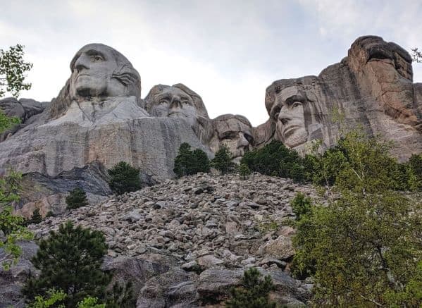 View looking up at the faces of Mount Rushmore