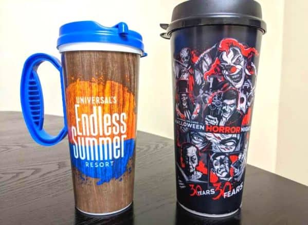 2 refillable cups from Universal Orlando Resort. One is from the parks and the other is from the Endless Summer Resort