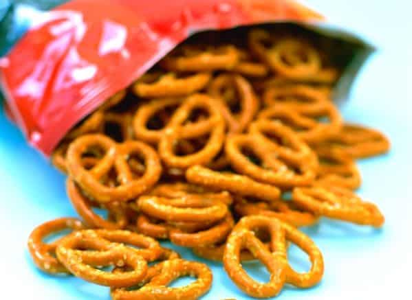 open bag of pretzels