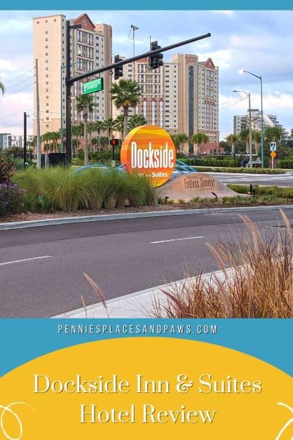 Pre-made pin for Pinterest for the Dockside Inn & Suites Hotel Review post