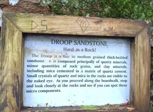 Educational sign describing Droop Sandstone at Beartown State Park