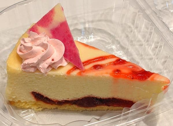 Free birthday slice of strawberry cheesecake.