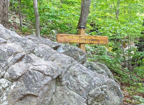 Trail sign to Seneca Rocks climbing area