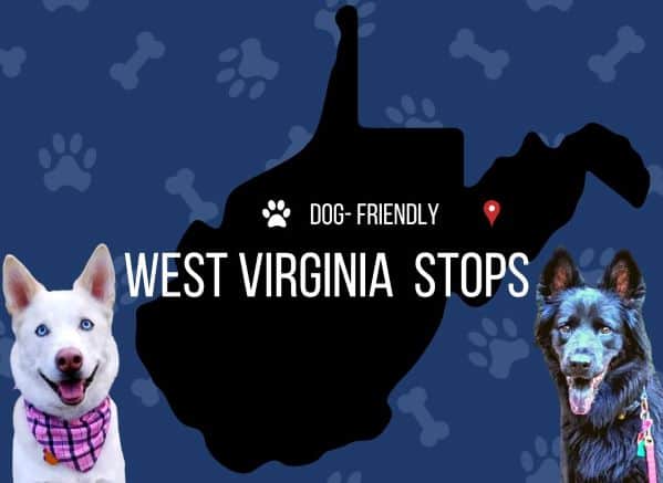 the state of west virginia with two dogs in front of it