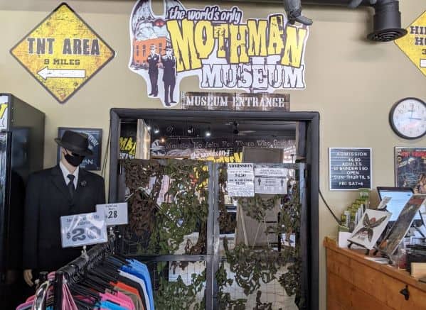 Mothman museum, front desk, and entrance to exhibits