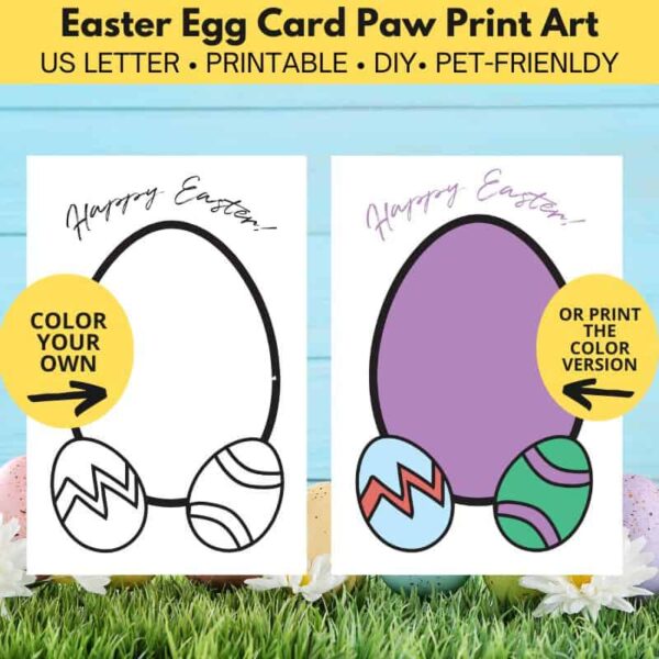 Two versions of the Easter Egg cards: one in color, one is black and white