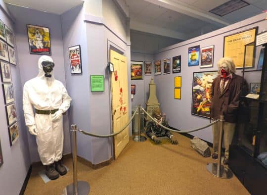 An exhibit room in the Living Dead Museum