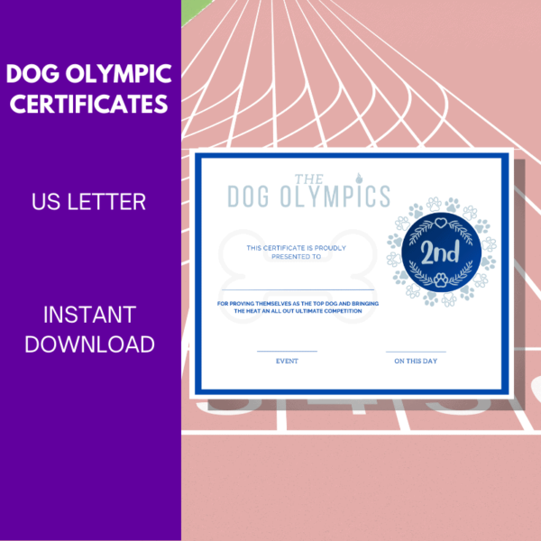 Dog Olympic Award Certificate instant download