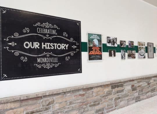 Wall in Monroeville Mall showcasing history of movies filmed there
