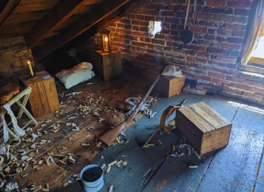 Attic in Shriver House with discarded items from Confederate soldiers