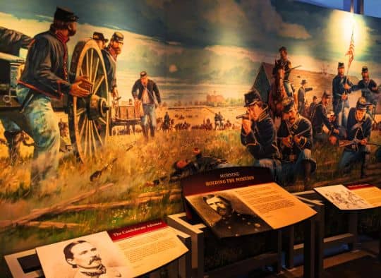 Gettysburg Battle mural on wall of exhibit in Seminary Ridge Museum
