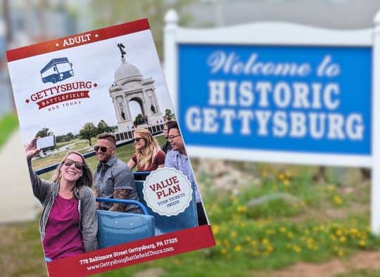 Gettysburg Value Plan in front of the Welcome to Historic Gettysburg sign