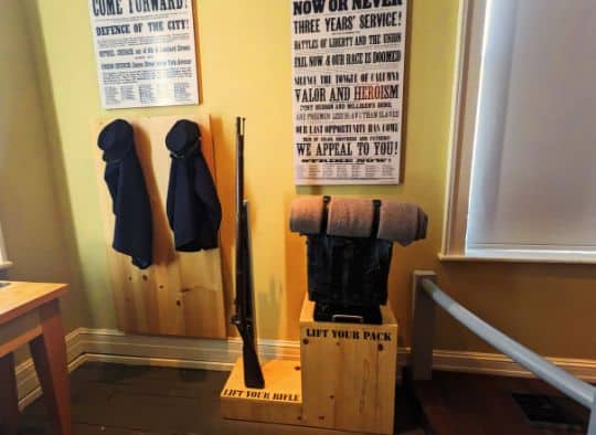 Hands on exhibit at Seminary ridge where you test the weight of a rifle and pack