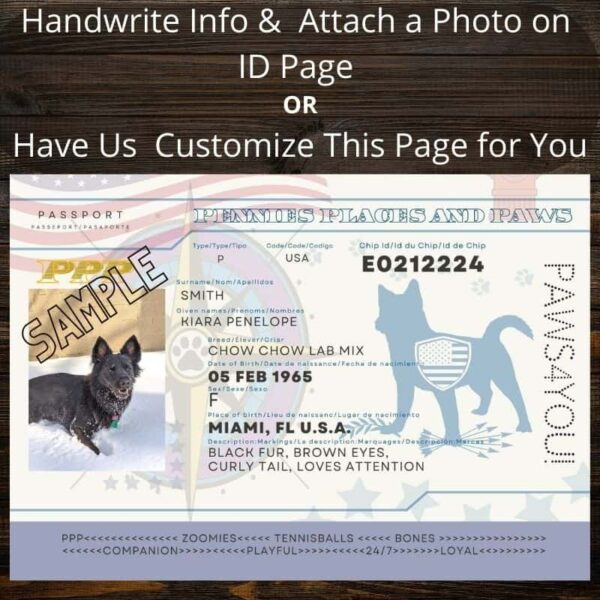 Handwrite Info & Attach a Photo on ID Page OR Have Us Customize This Page for You