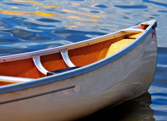 close up of a canoe tip in the water