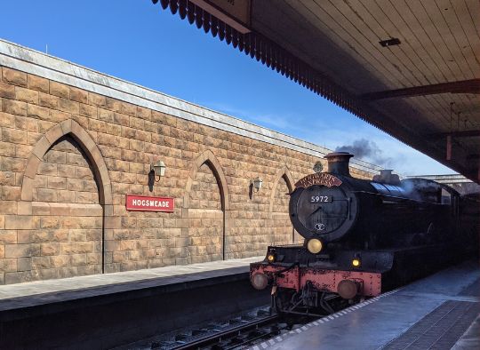 Train pulling into Hogsmeade Station