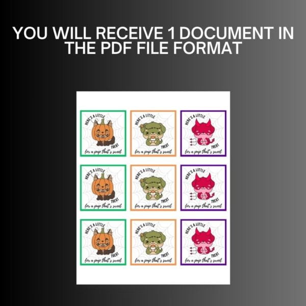 YOU WILL RECEIVE 1 DOCUMENT IN THE PDF FILE FORMAT ( sample of full sheet with 9 treat tags)