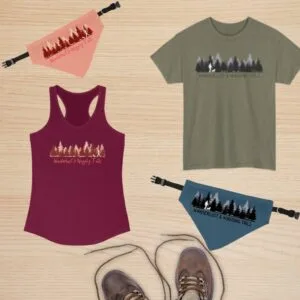 Wanderlust & Wagging Tails Clip-On Dog Bandana and shirt samples