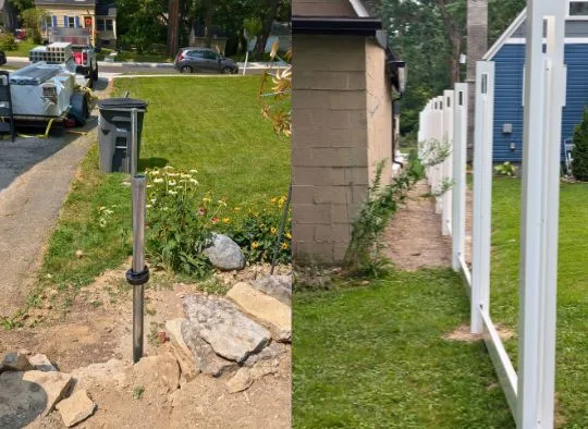Post install of permanent vinyl fence in two parts