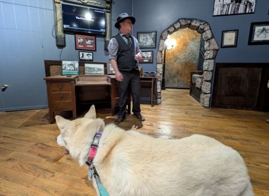 dog watching guide in Power Brokers Gallery