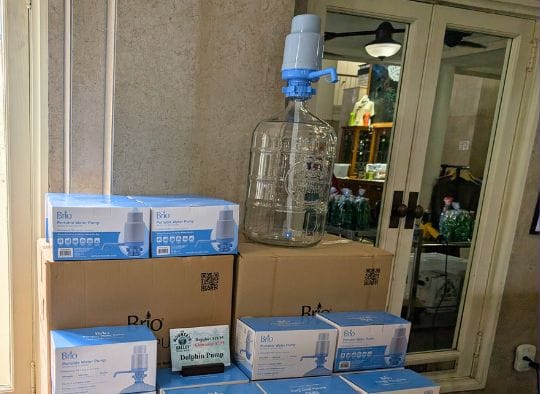Stack of Portable water pumps in the Mountain Valley Spring Water Visitor Center