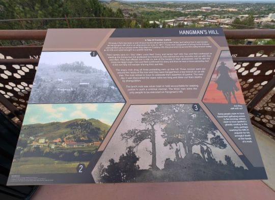 Sign about Hangman's Hill at Dinosaur Park SD