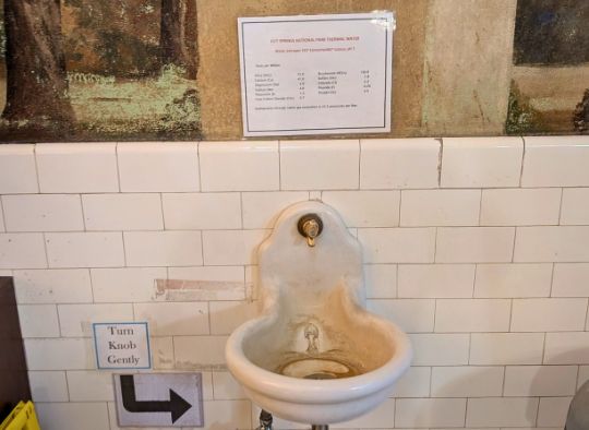 "Lamar Bathhouse (gift shop) water station in Hot Springs NP"
