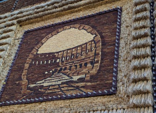 Close up of Colosseum mural made of corn at Corn Palace