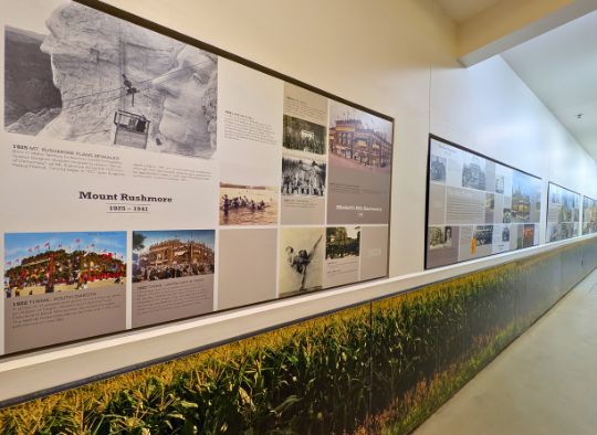 Hallway full of history and facts about the Corn Palace and surrounding areas
