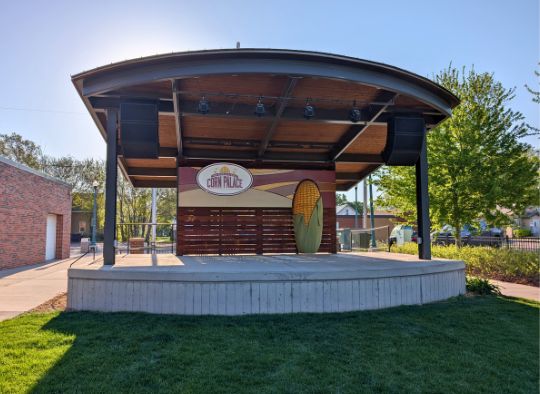 outside stage and grassy area at Corn Palace