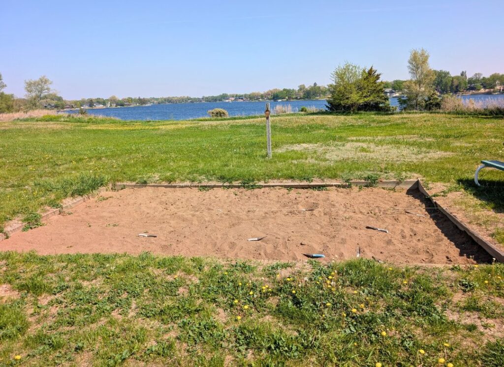 Practice dig pit in front of Thomsen Center Archeodome