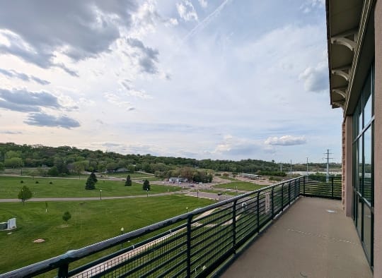 The railing and walkway around the top of the Falls Park Observation Tower